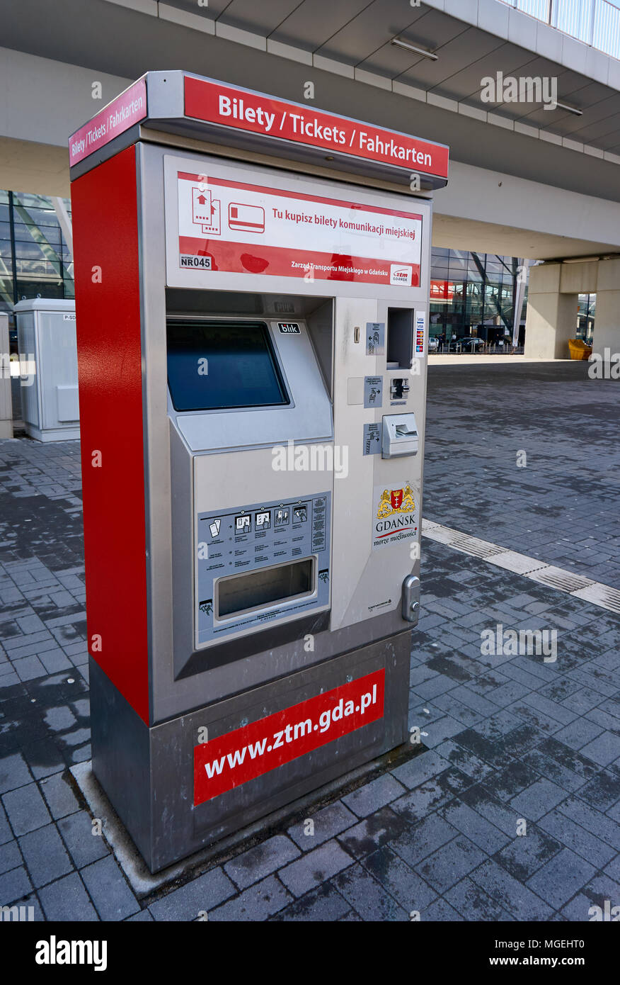 Fahrkartenautomaten für den öffentlichen Verkehr in Danzig, Polen. Stockfoto