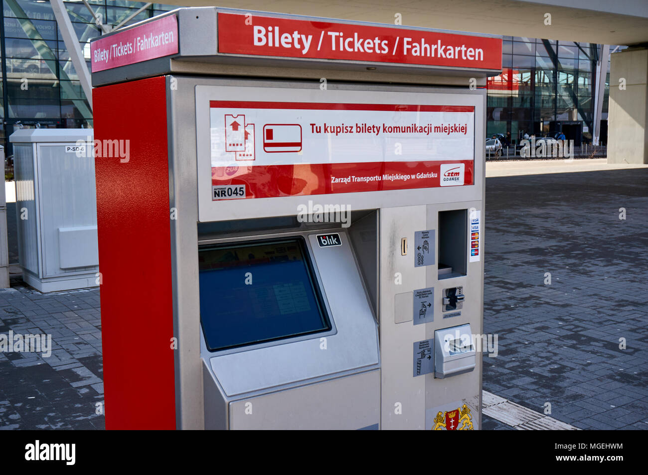 Fahrkartenautomaten für den öffentlichen Verkehr in Danzig, Polen. Stockfoto