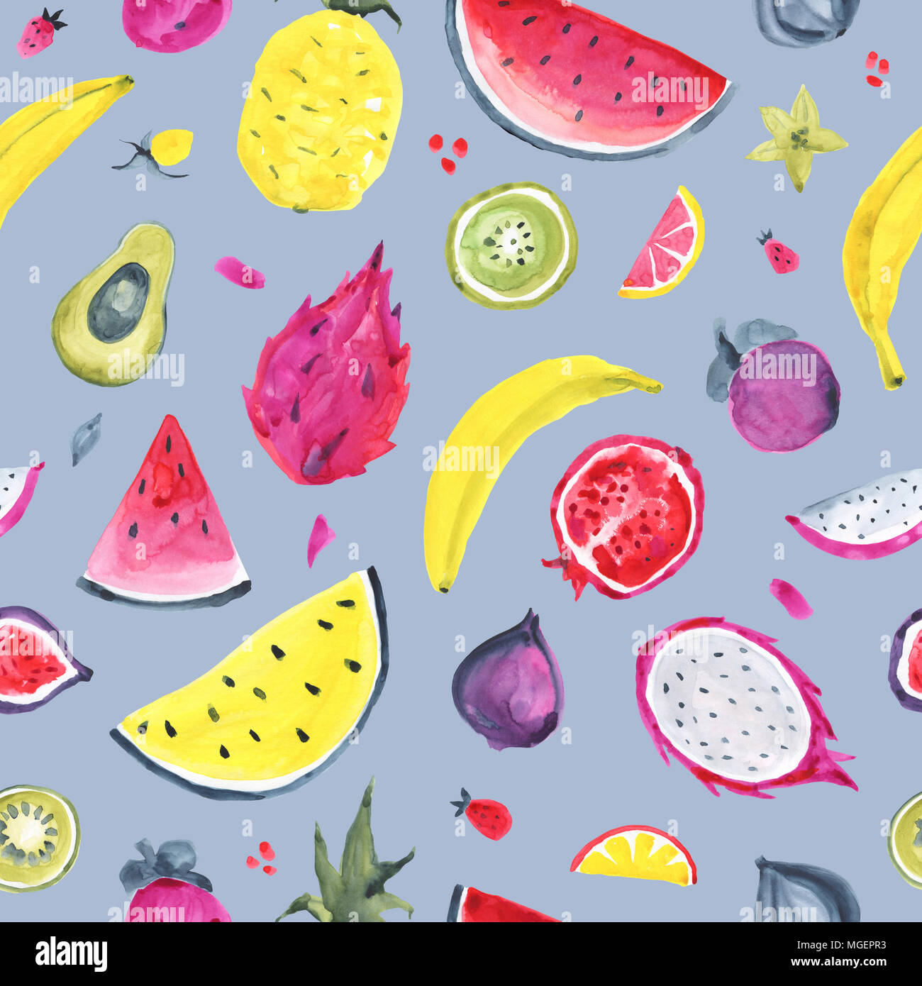 Nahtlose tropische Muster von exotischen Früchten. Hand gezeichnet Food Design Stockfoto