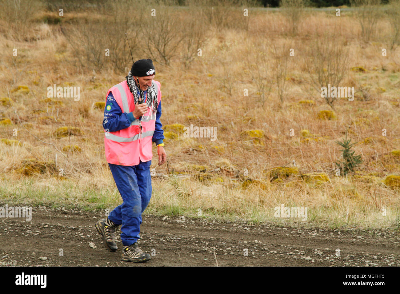 Kielder Forest, Northumberland, Großbritannien, 28. April 2018. Rallye Fahrer konkurrieren in der Pirelli internationale Rallye und der zweiten Runde der Prestone World Rally Championship. (Spezielle Phase 1 - Pundershaw 1). Andrew Cheal/Alamy leben Nachrichten Stockfoto