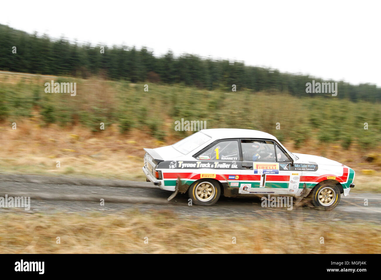 Kielder Forest, Northumberland, Großbritannien, 28. April 2018. Rallye Fahrer konkurrieren in der Pirelli internationale Rallye und der FUCHS Schmiermittel MSA British historischen Rally Championship. (Spezielle Phase 1 - Pundershaw 1). Andrew Cheal/Alamy leben Nachrichten Stockfoto