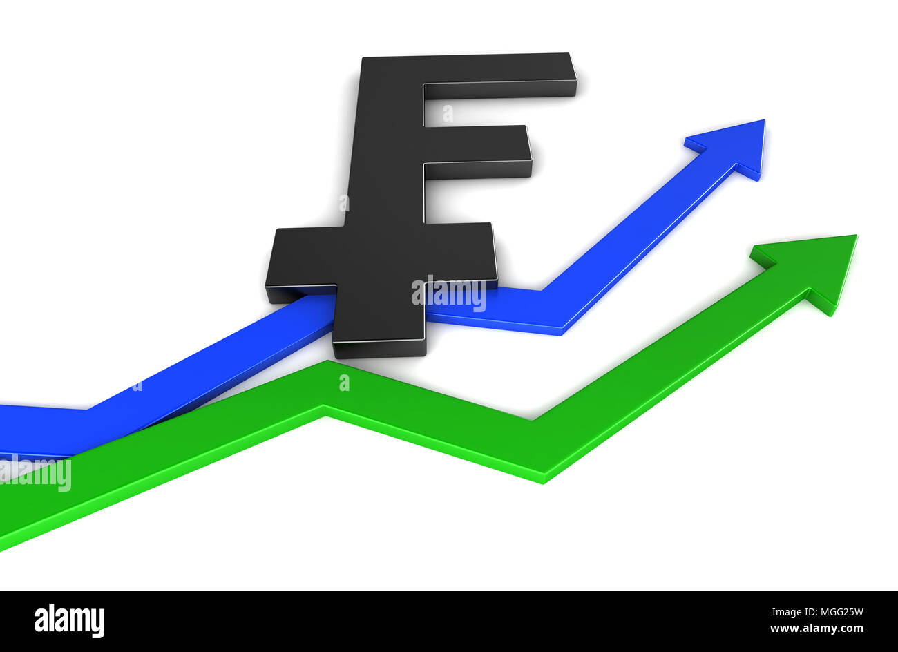 Konzeptionelle 3D-Render von Schweizer Franken Symbol auf schwarzem Hintergrund Stockfoto