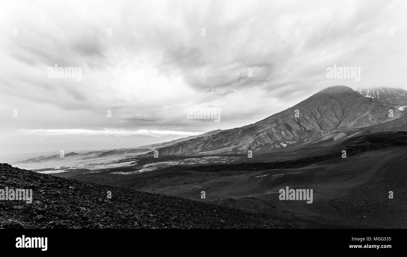 Vulkanische Landschaft in der Nähe von aktiven Vulkan Tolbachik, Kamtschatka, Russland Stockfoto