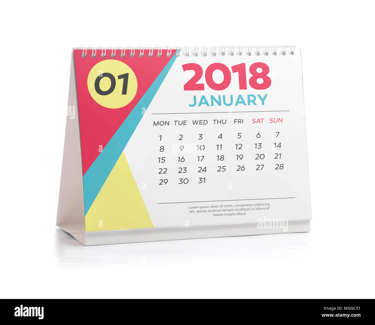 Januar weiß Office Kalender 2018 isoliert auf weißem Stockfoto