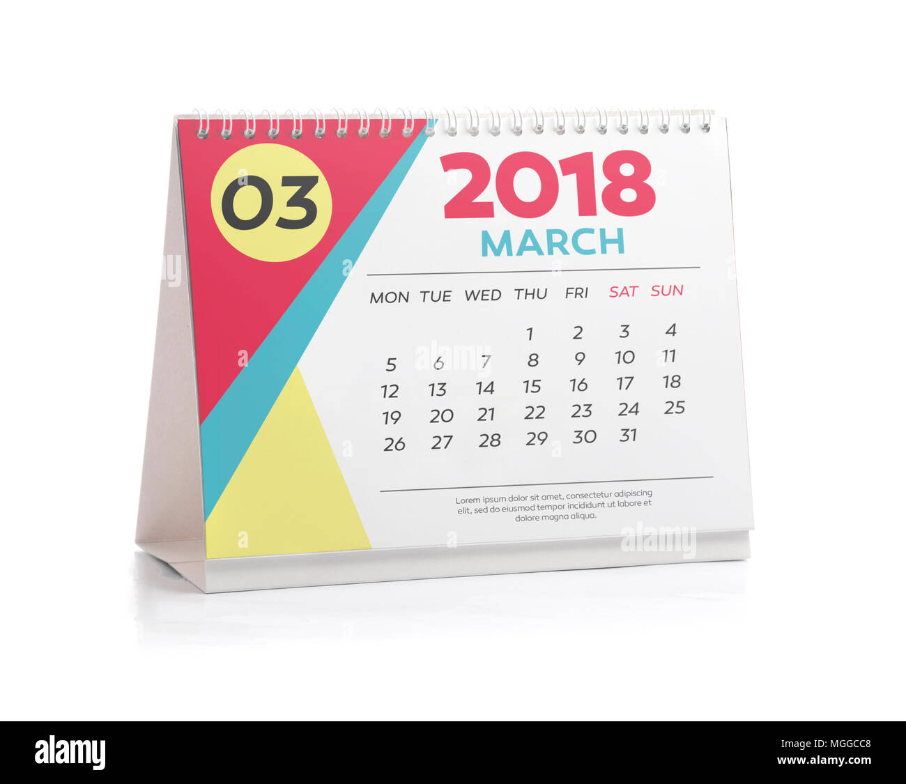 März weiß Office Kalender 2018 isoliert auf weißem Stockfoto