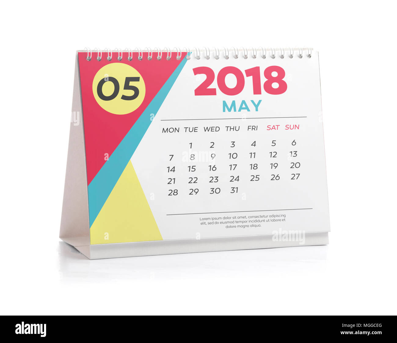 Mai weiße Office Kalender 2018 isoliert auf weißem Stockfoto