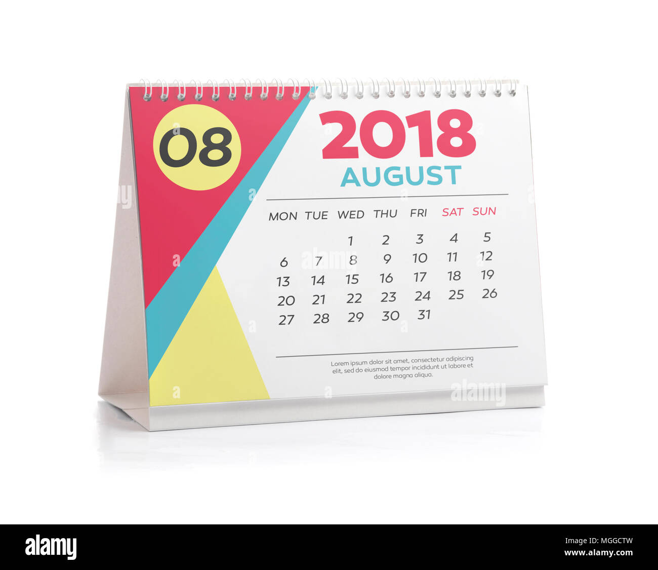 August weiße Office Kalender 2018 isoliert auf weißem Stockfoto