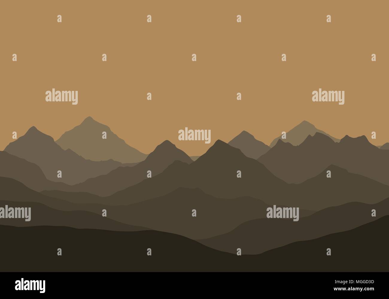 Vector Illustration einer Berglandschaft unter eine orange-braune Himmel Stock Vektor