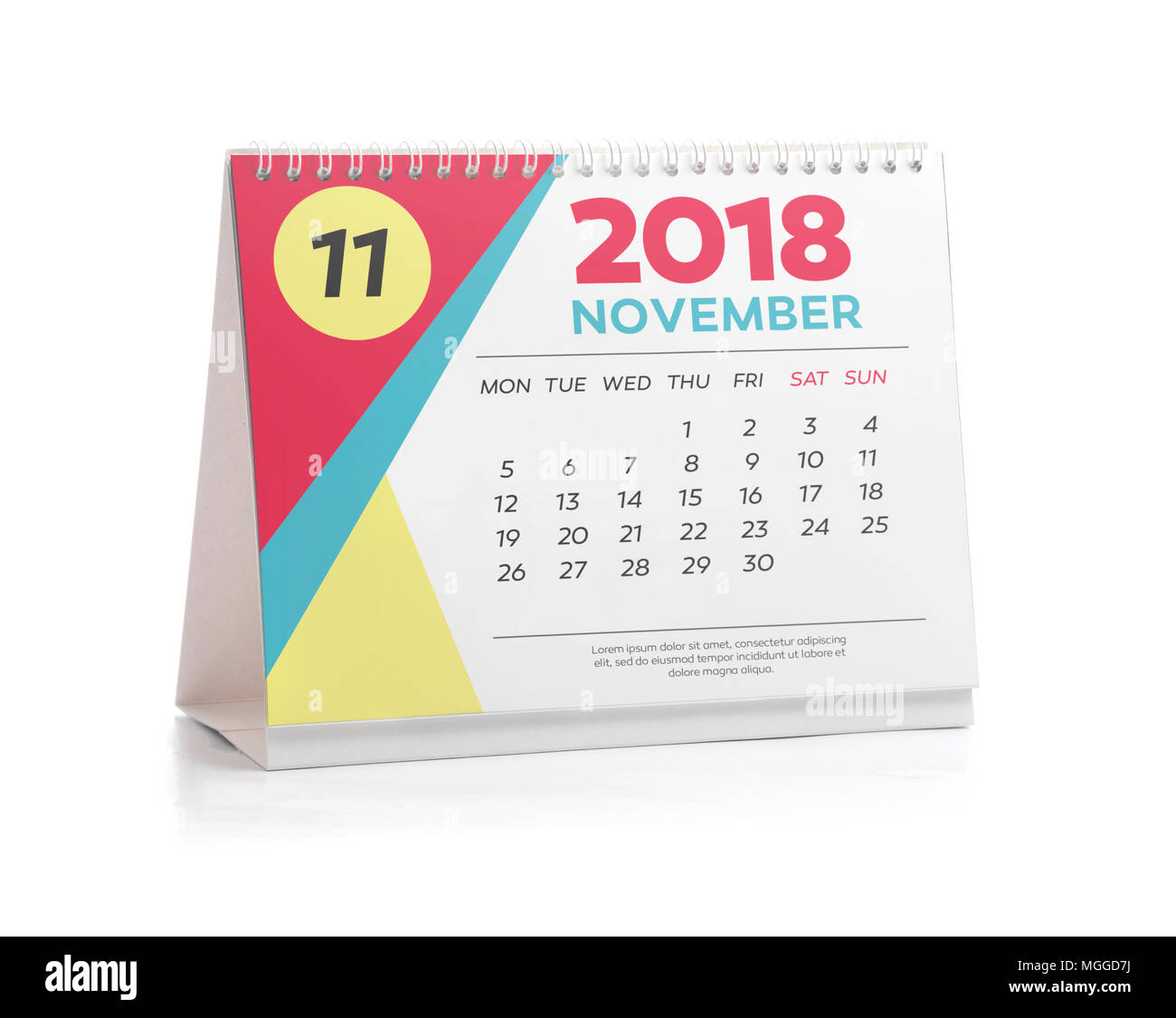 November weiss Office Kalender 2018 isoliert auf weißem Stockfoto