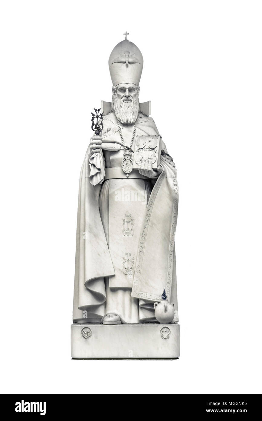 Vorderansicht schuss Papst Statue isoliert Foto Stockfoto