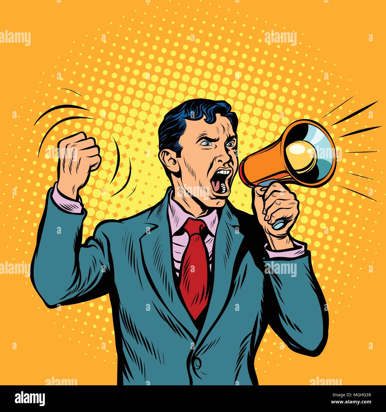 Geschäftsmann mit Megafon Pop Art Stil Stock Vektor
