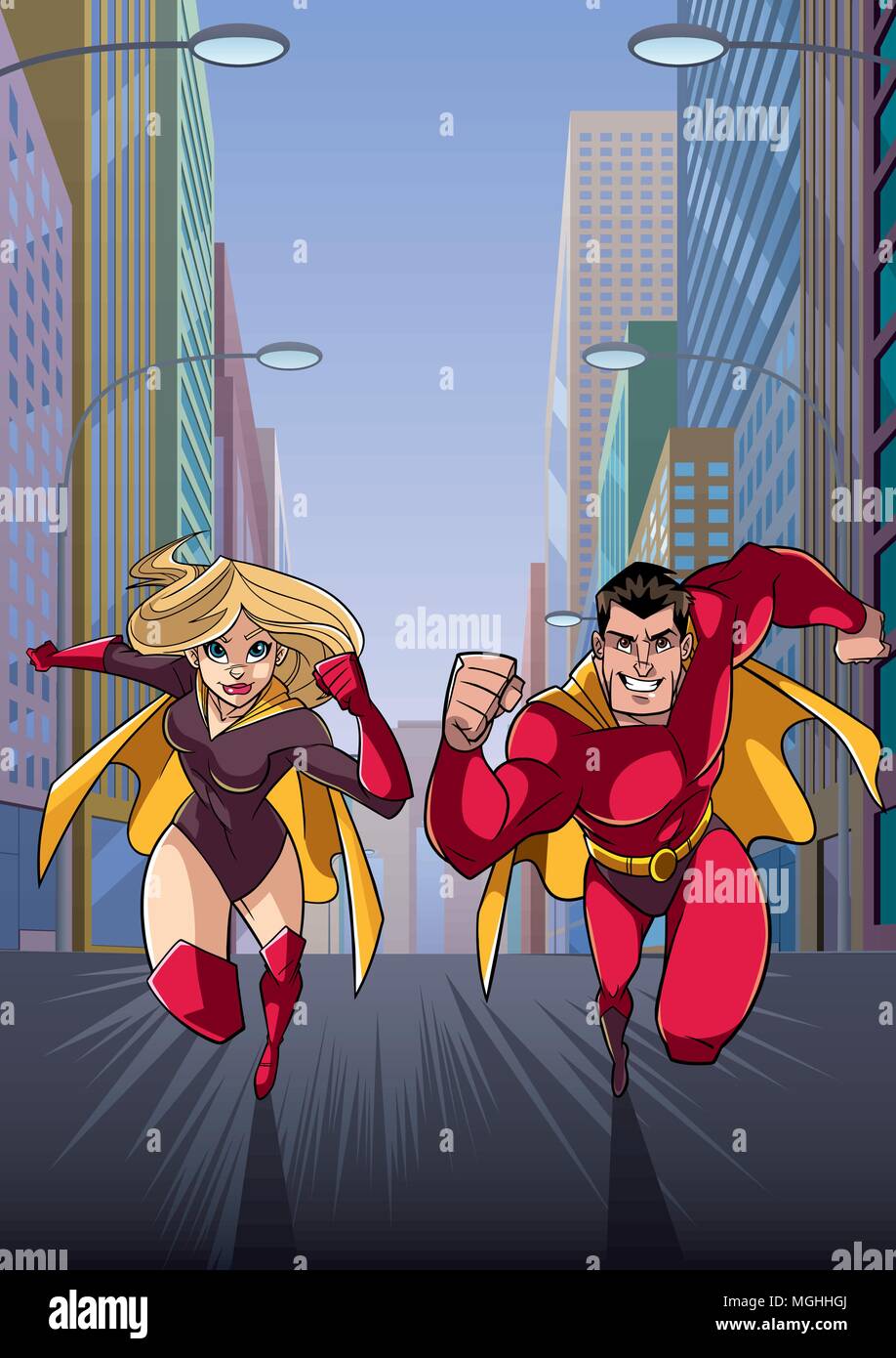 Superhelden Paar, dass in der Stadt Stock Vektor