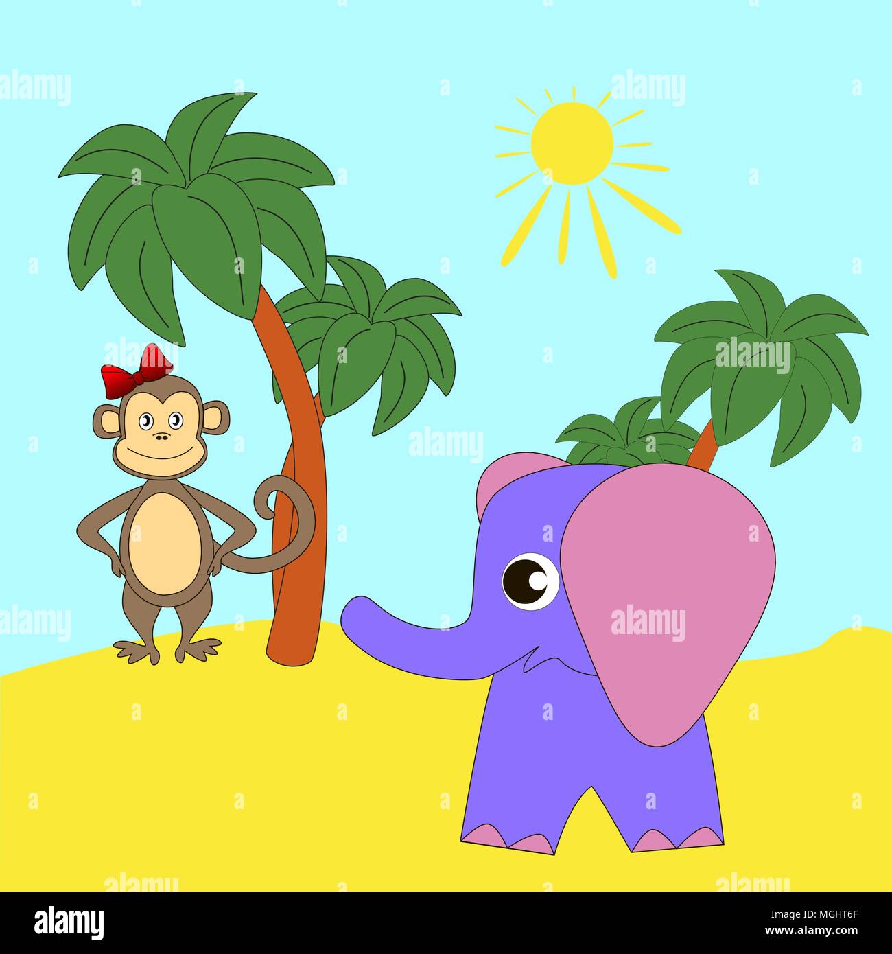 Cartoon baby Elefanten und Affen. Stock Vektor