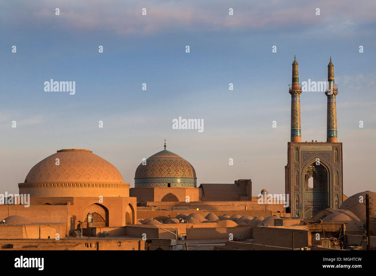 Jameh Masjid oder auch Freitagsmoschee im Sunrise bekannt, in Yazd, Iran Stockfoto
