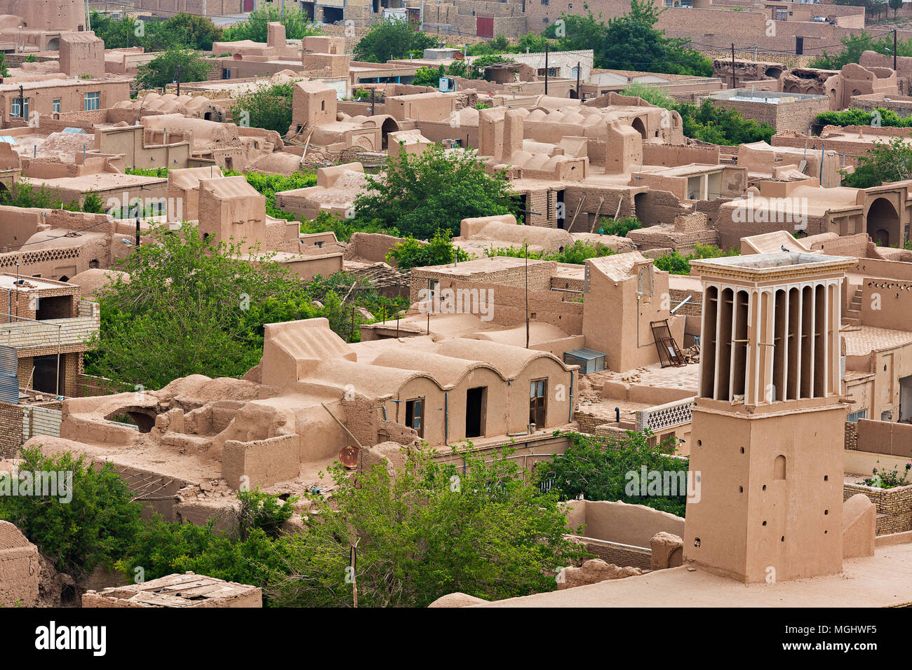 Blick über die antike Stadt Meybod im Iran. Stockfoto