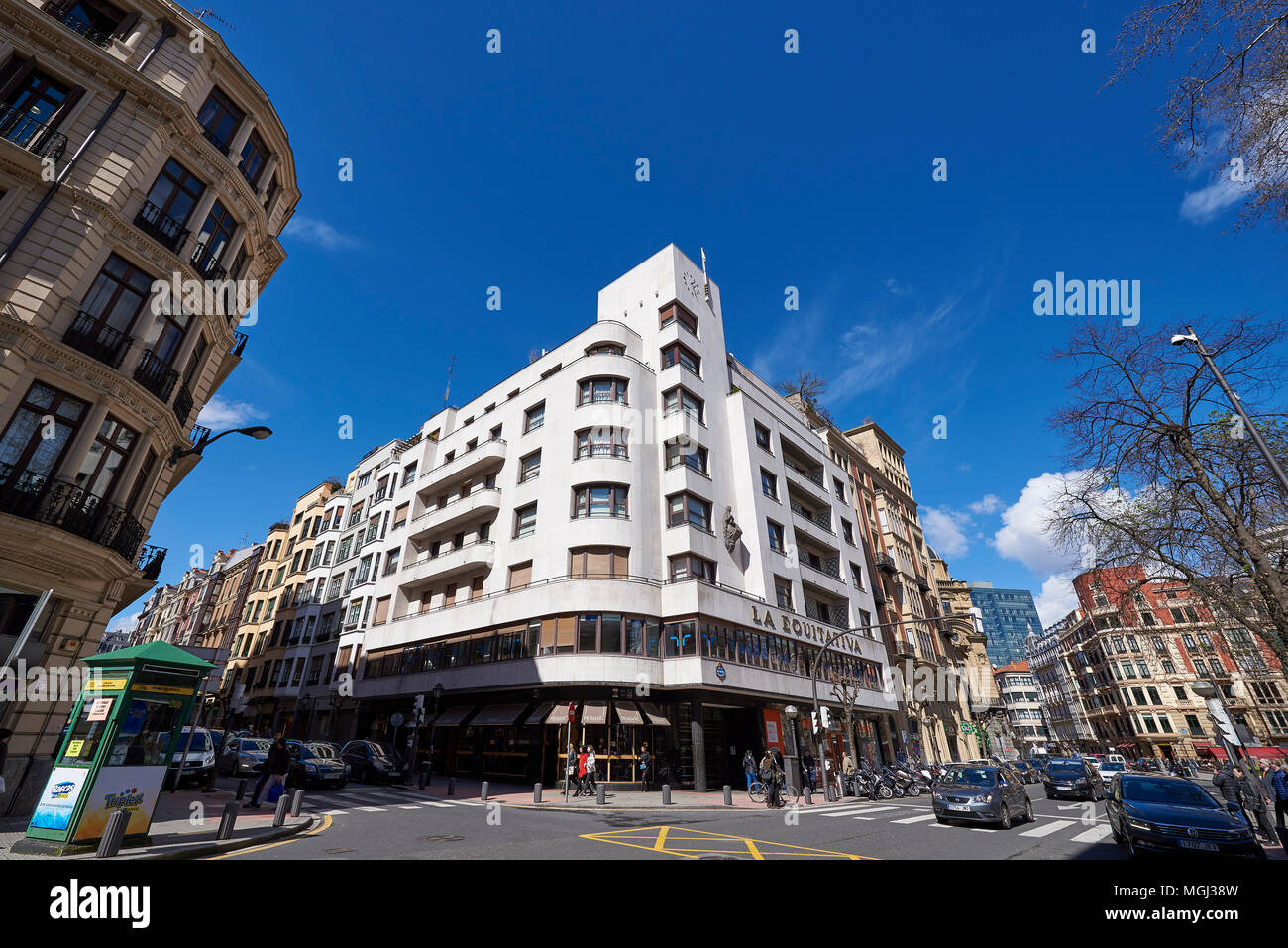 Edificio La Equitativa, Bilbao, Vizcaya, Baskenland, Euskadi, Euskal Herria, Spanien, Europa Stockfoto