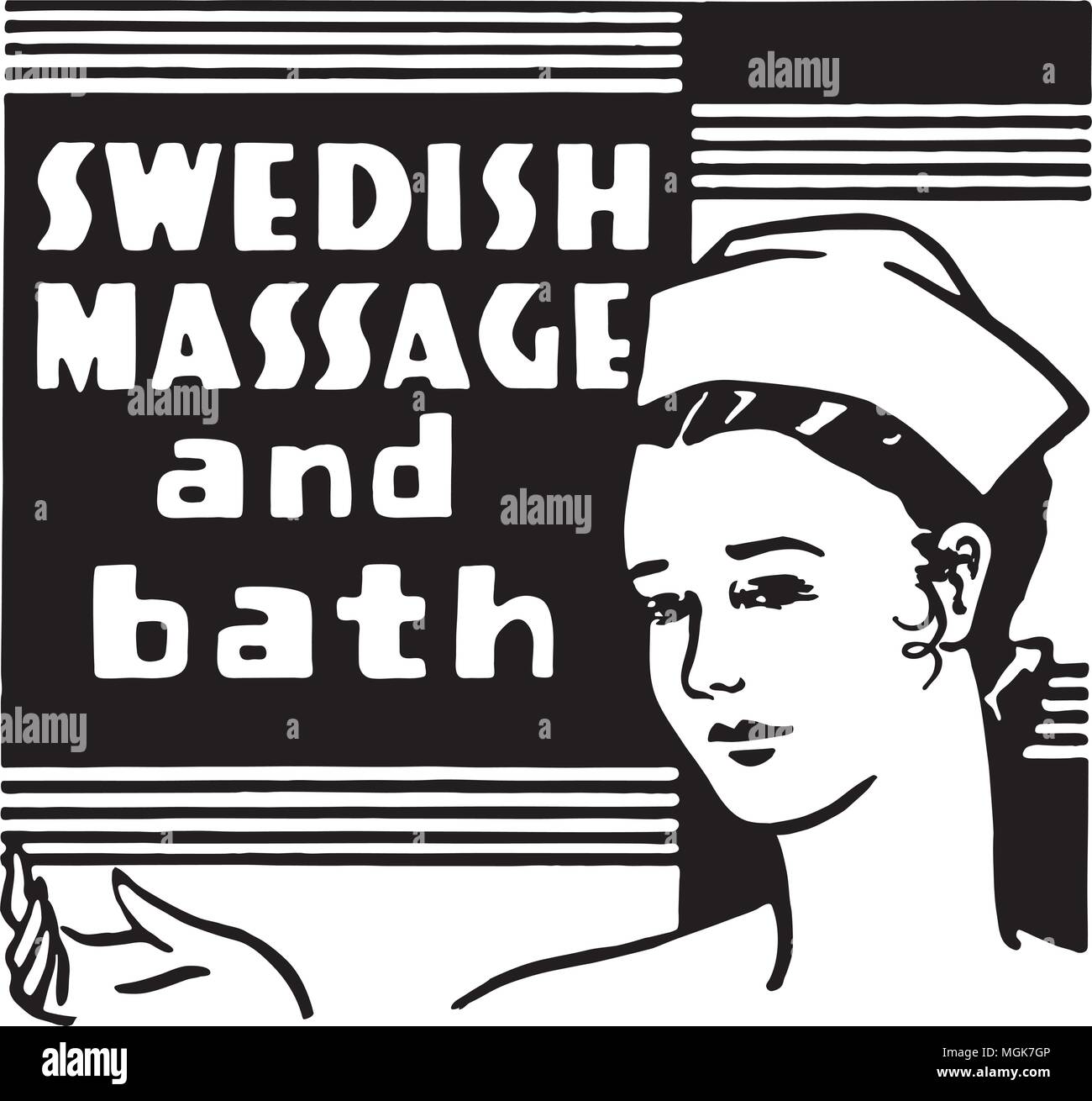 Schwedische Massage und Bad - Retro Ad Kunst Banner Stock Vektor
