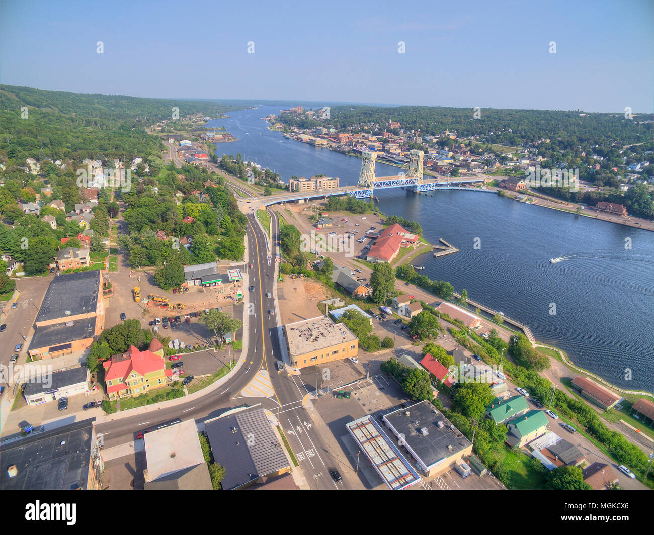 Houghton und Es ist Lift Bridge und in der Oberen Halbinsel von Michigan gelegen Stockfoto