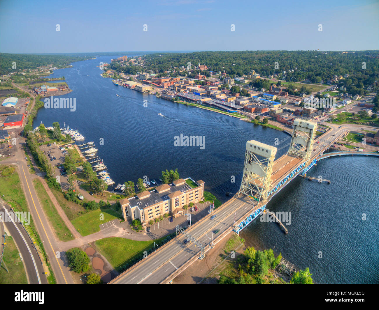 Houghton und Es ist Lift Bridge und in der Oberen Halbinsel von Michigan gelegen Stockfoto