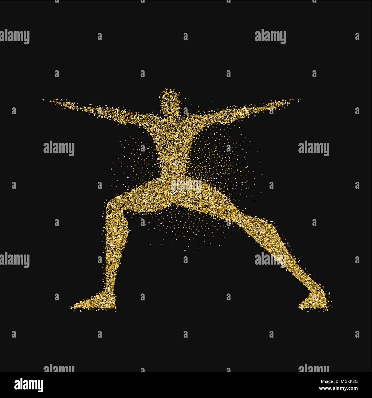 Yoga pose Silhouette aus gold Glitter Staub auf schwarzen Hintergrund. Goldene Farbe mann Meditation ausüben. EPS 10 Vektor. Stock Vektor