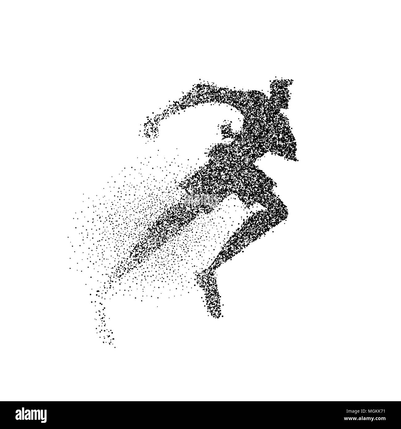 Mann laufen Silhouette aus schwarzem Partikel Staub splash auf isolierten Hintergrund. Abstrakte Athlet Junge in Aktion. EPS 10 Vektor. Stock Vektor
