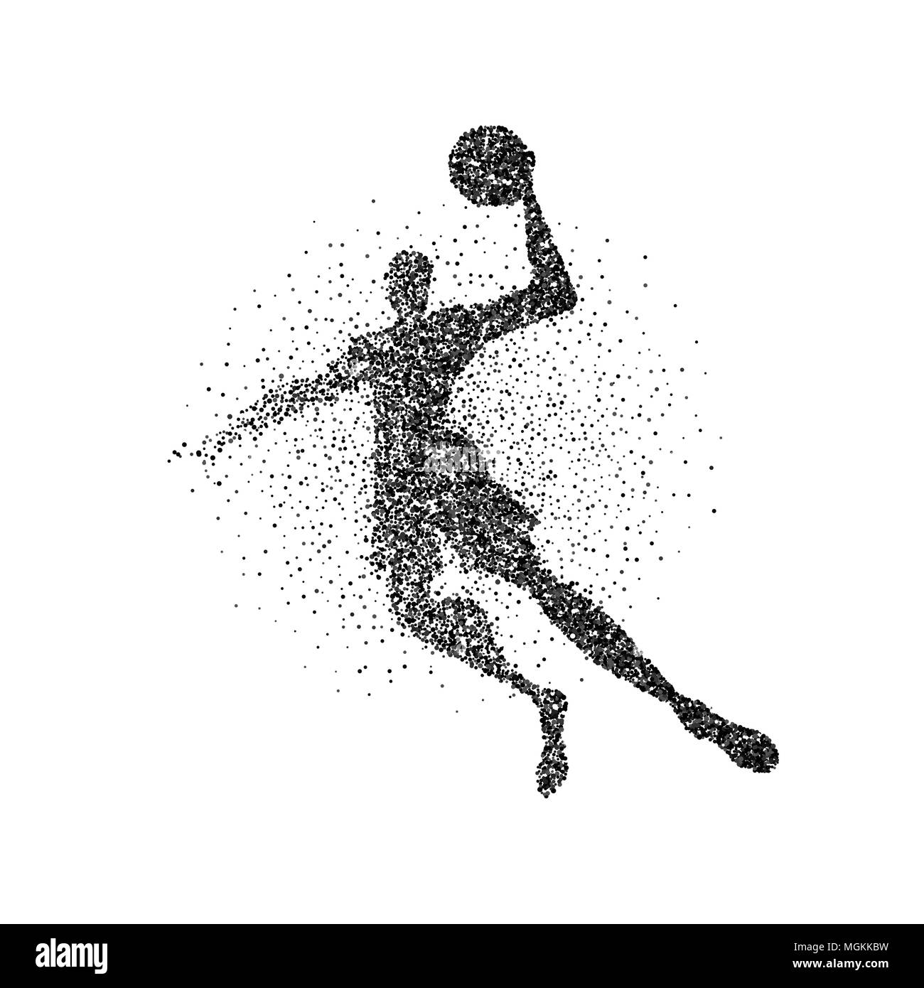 Basketball player Silhouette aus schwarzem Partikelfilter splash auf isolierten Hintergrund. Abstrakte Athlet Mann in Aktion mit Basketball. EPS 10 Vektor. Stock Vektor