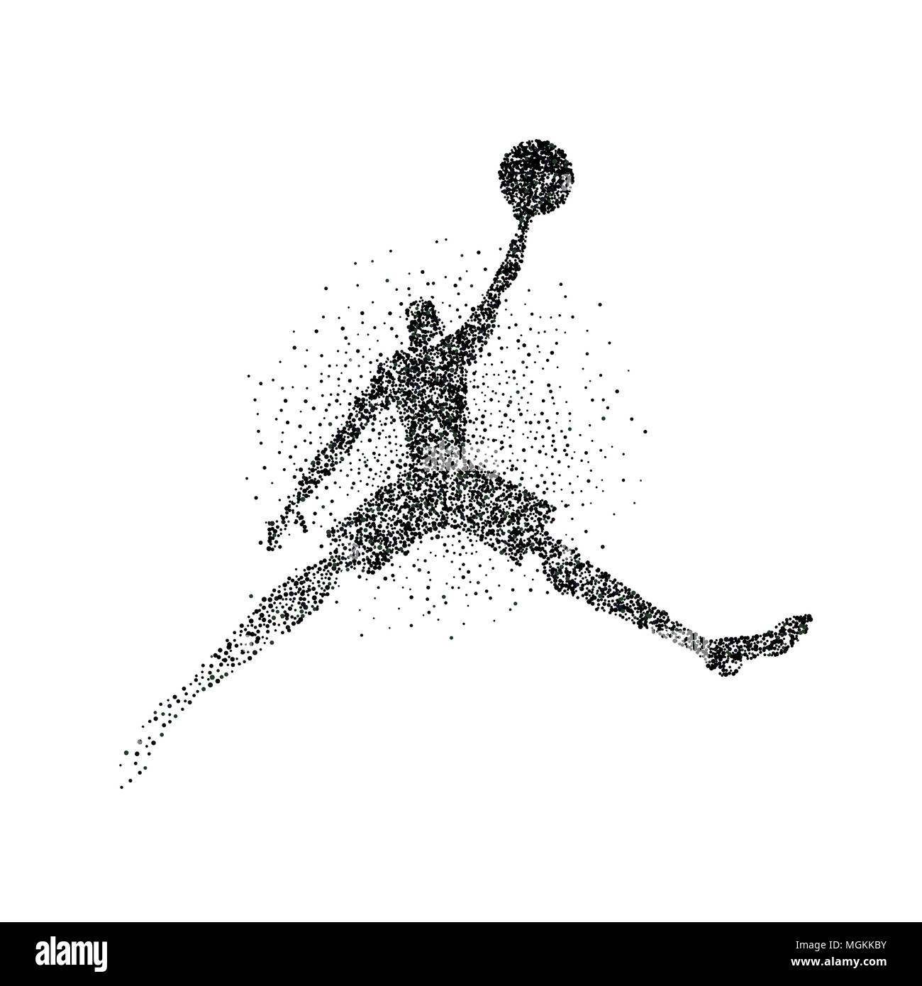 Basketball player Silhouette aus schwarzem Partikelfilter splash auf isolierten Hintergrund. Abstrakte Athlet Mann in Aktion mit Basketball. EPS 10 Vektor. Stock Vektor