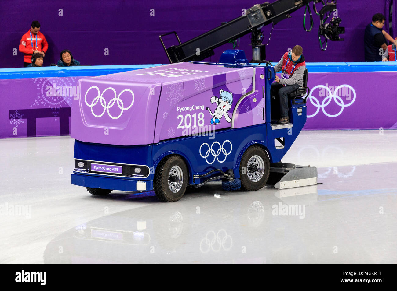 Zamboni während der Short Track Eisschnelllauf bei den Olympischen Winterspielen PyeongChang 2018 Stockfoto