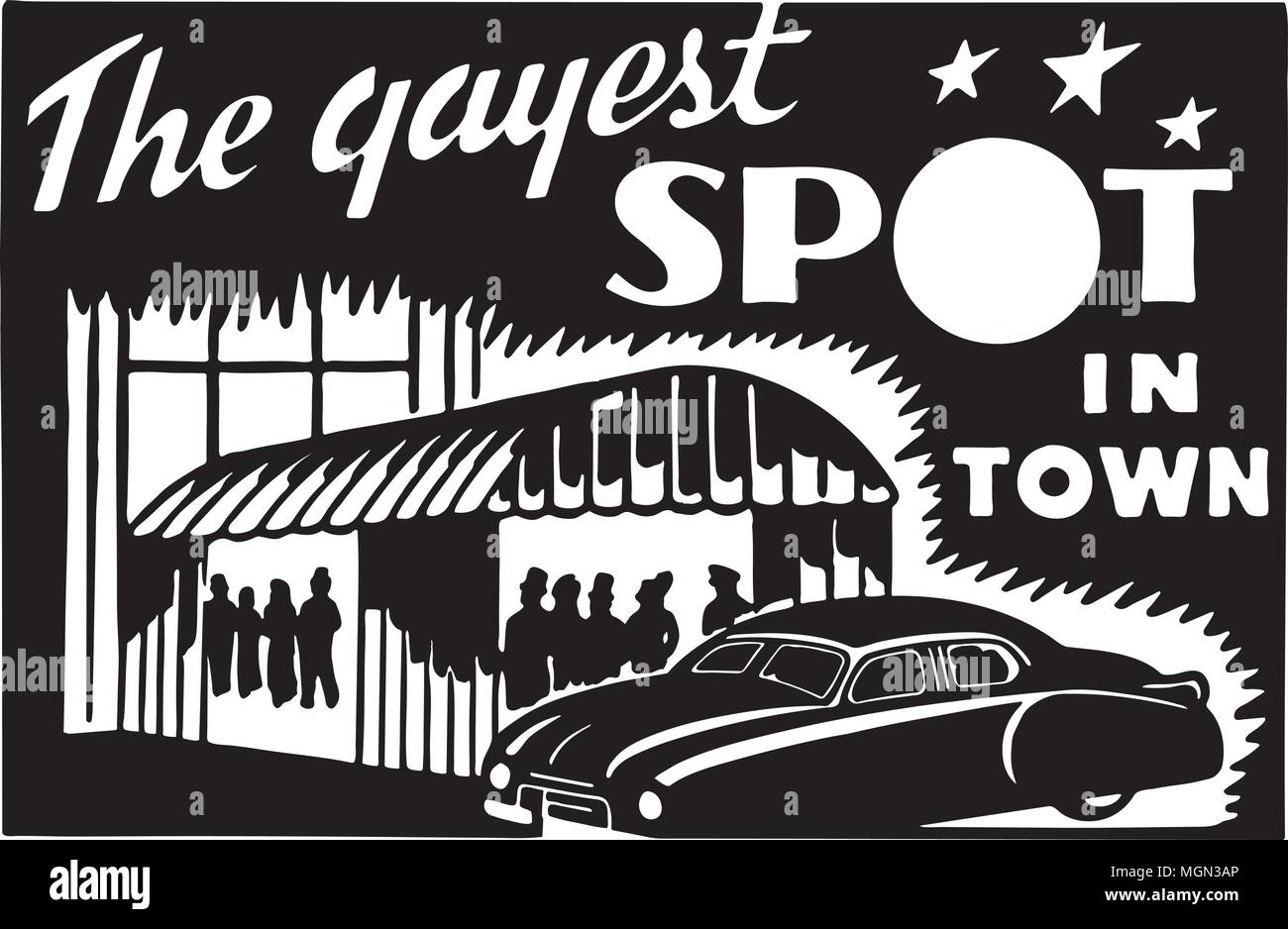 Der Gayest Spot in der Stadt 2 - Retro Ad Kunst Banner Stock Vektor