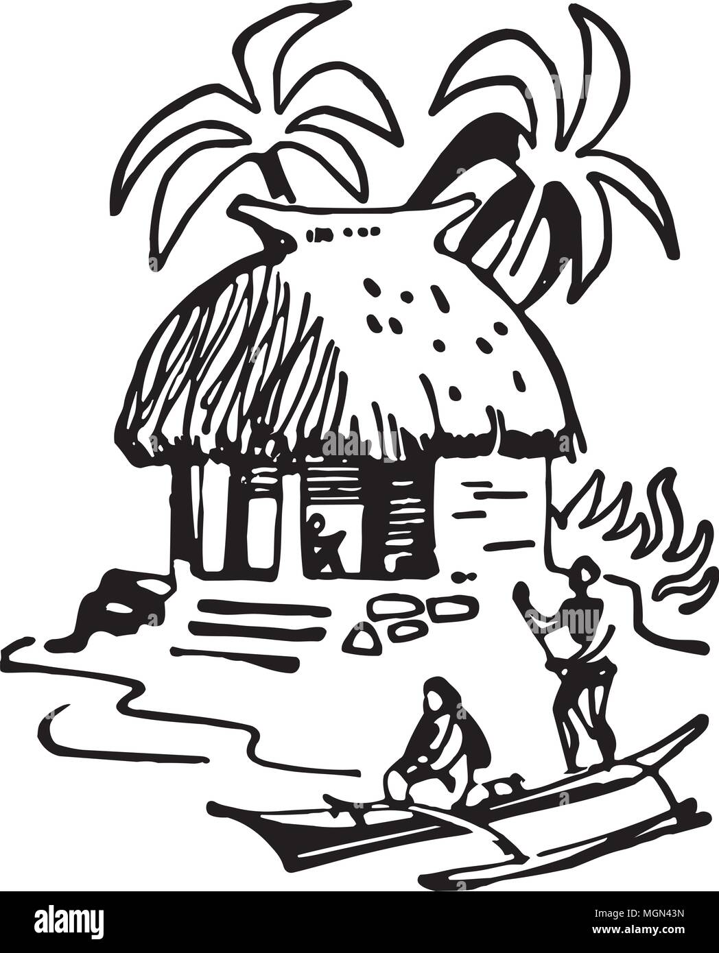 Tiki Hut - Retro Clipart Illustration Stock Vektor