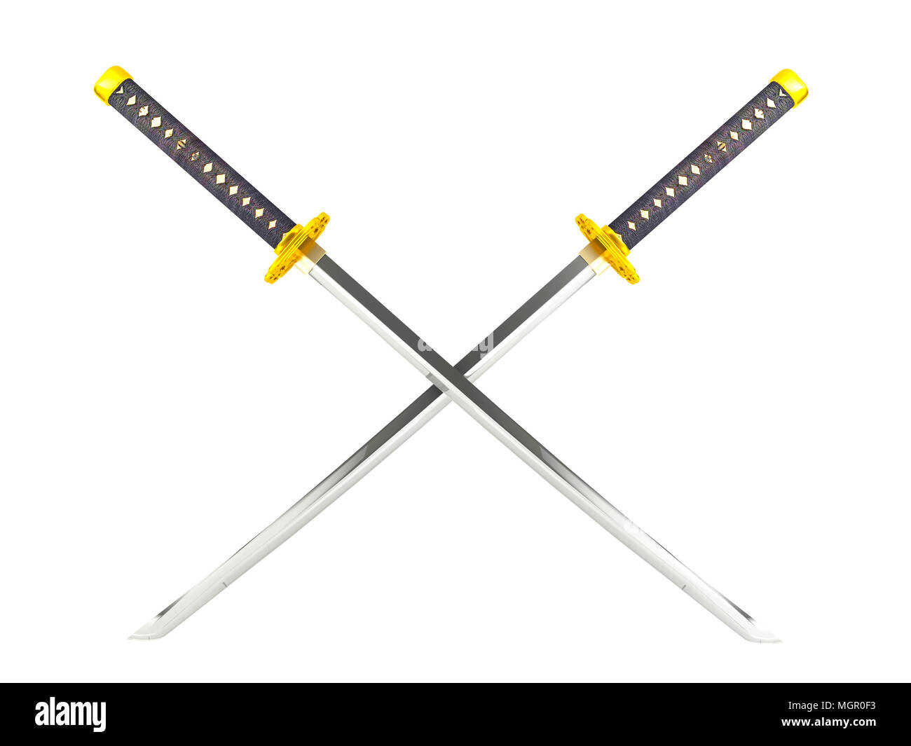 Gekreuzt japanische Katana Schwert auf weißem Hintergrund Stockfoto