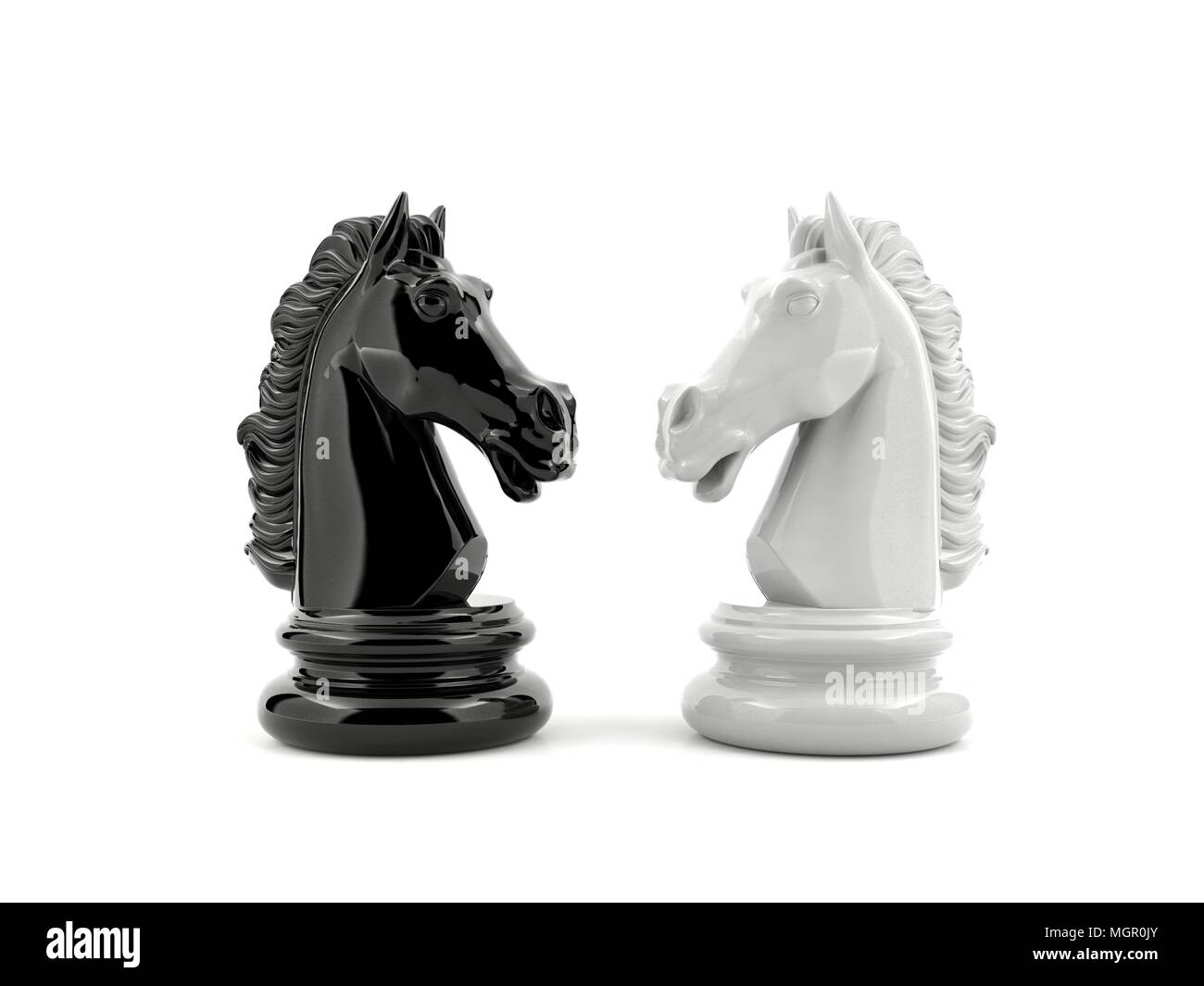 Schwarze Ritter Schach und White Knight Chess konfrontieren, Stockfoto