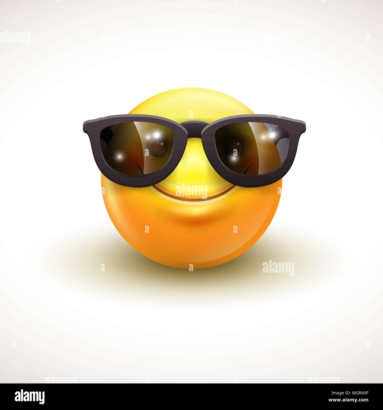Niedlich Lächeln Emoticon tragen schwarze Sonnenbrille, Emoji, Smiley - Vektor-illustration Stock Vektor