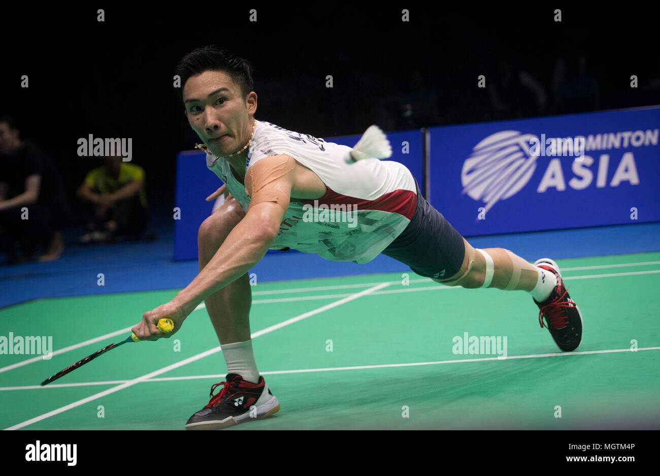 Wuhan Hubei Provinz Chinas 29 Apr 2018 Kento Momota Von Japan Konkurriert Bei Der Men S Singles Finale Gegen Chen Lange Von China Wahrend Der Bwf Badminton Asien Meisterschaften 2018 In Wuhan Der