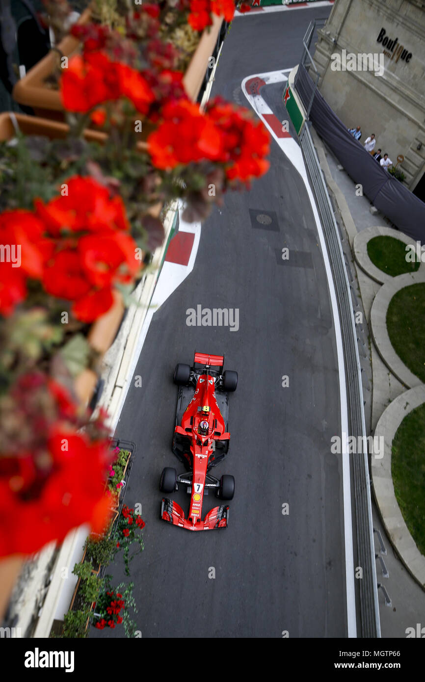 Motorsport: Weltmeisterschaft; 2018; Grand Prix Aserbaidschan, Grand Prix von Europa, Formel 1 Grand Prix 2018 Aserbaidschan, #7 Kimi Räikkönen (FIN, Scuderia Ferrari), 28.04.2018. | Verwendung weltweit Stockfoto