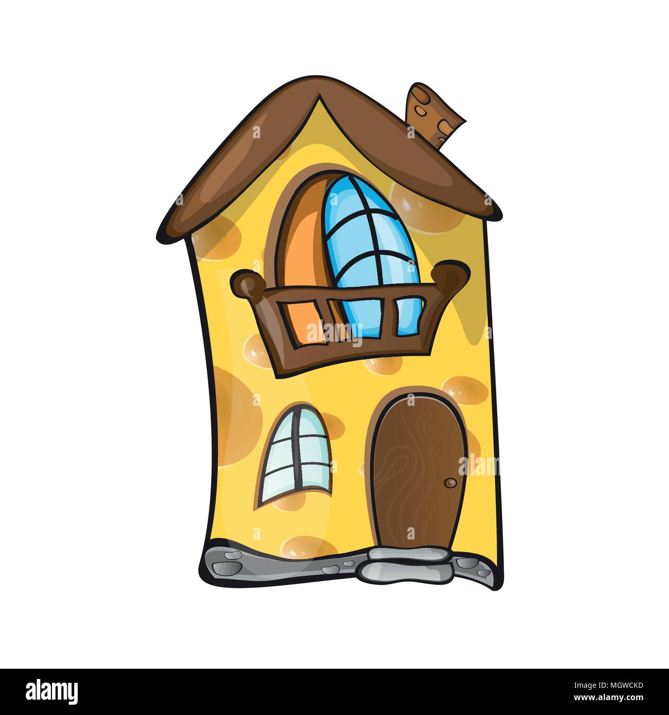 Kreatives Konzept - kleines Haus aus gelben poröse Käse. Vector Illustration Stock Vektor