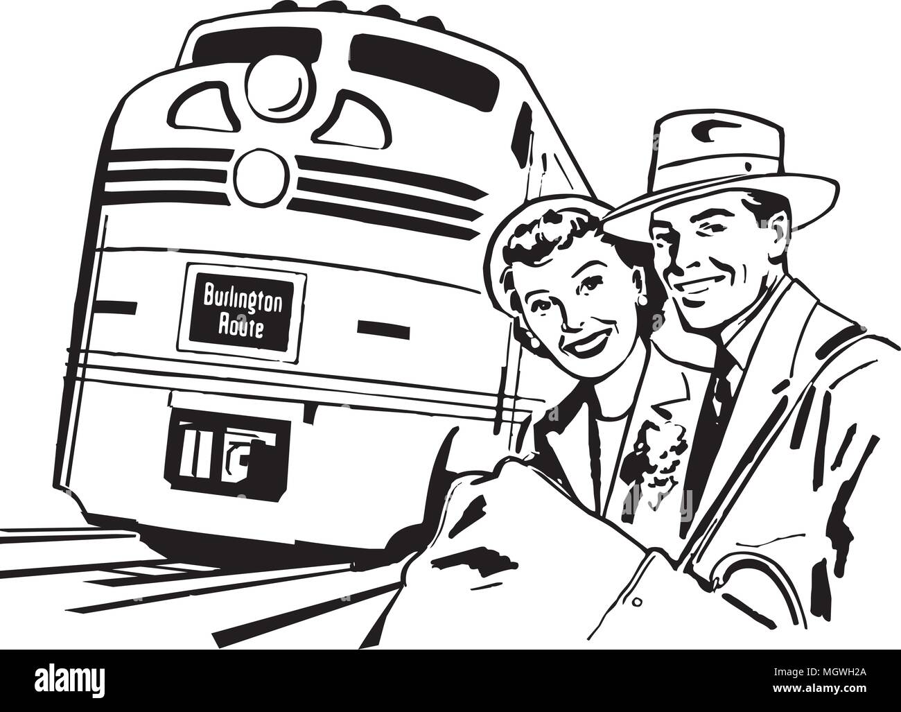 Reisen mit der Bahn - Retro Clipart Illustration Stock Vektor