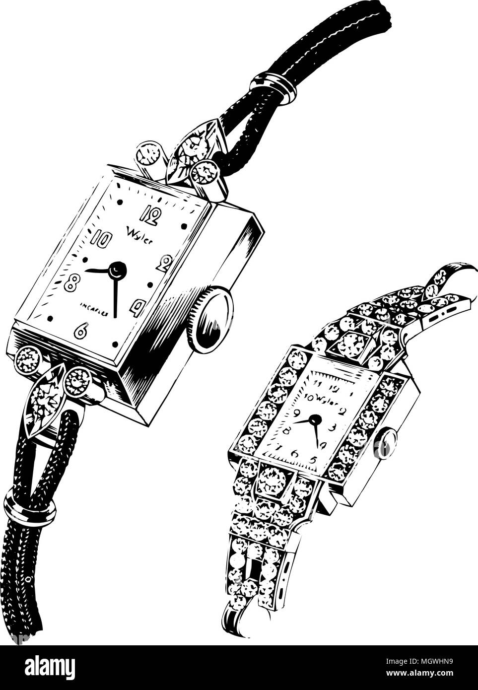 Zwei Uhren - Retro Clipart Illustration Stock Vektor