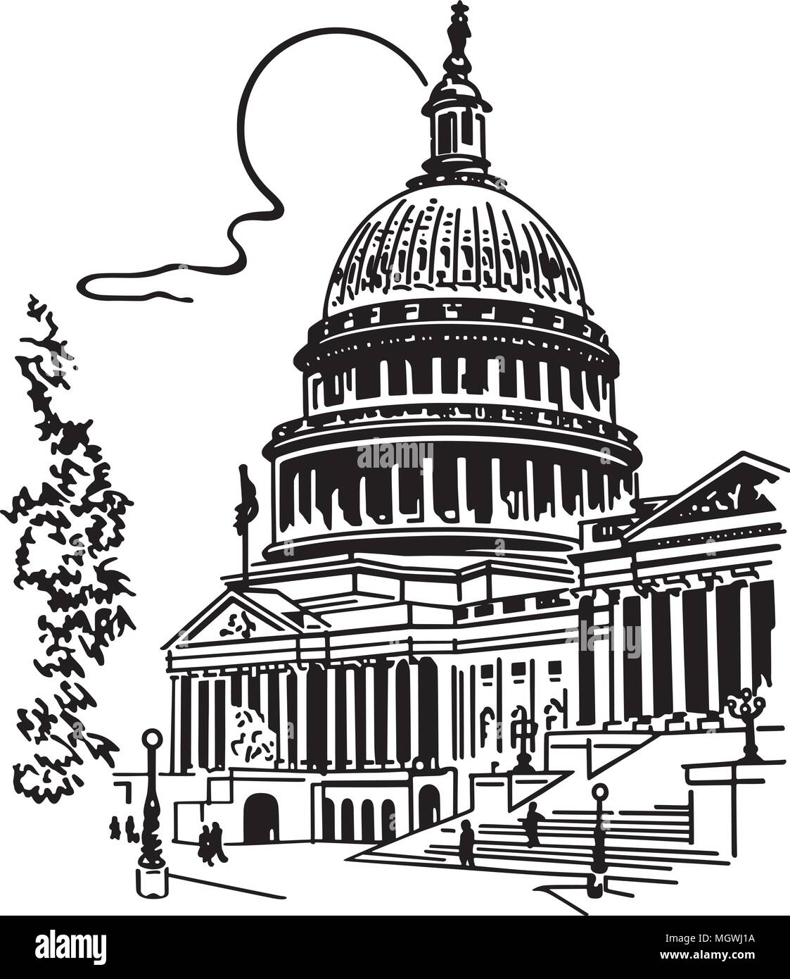US Capitol Building - Retro Clipart Illustration Stock Vektor