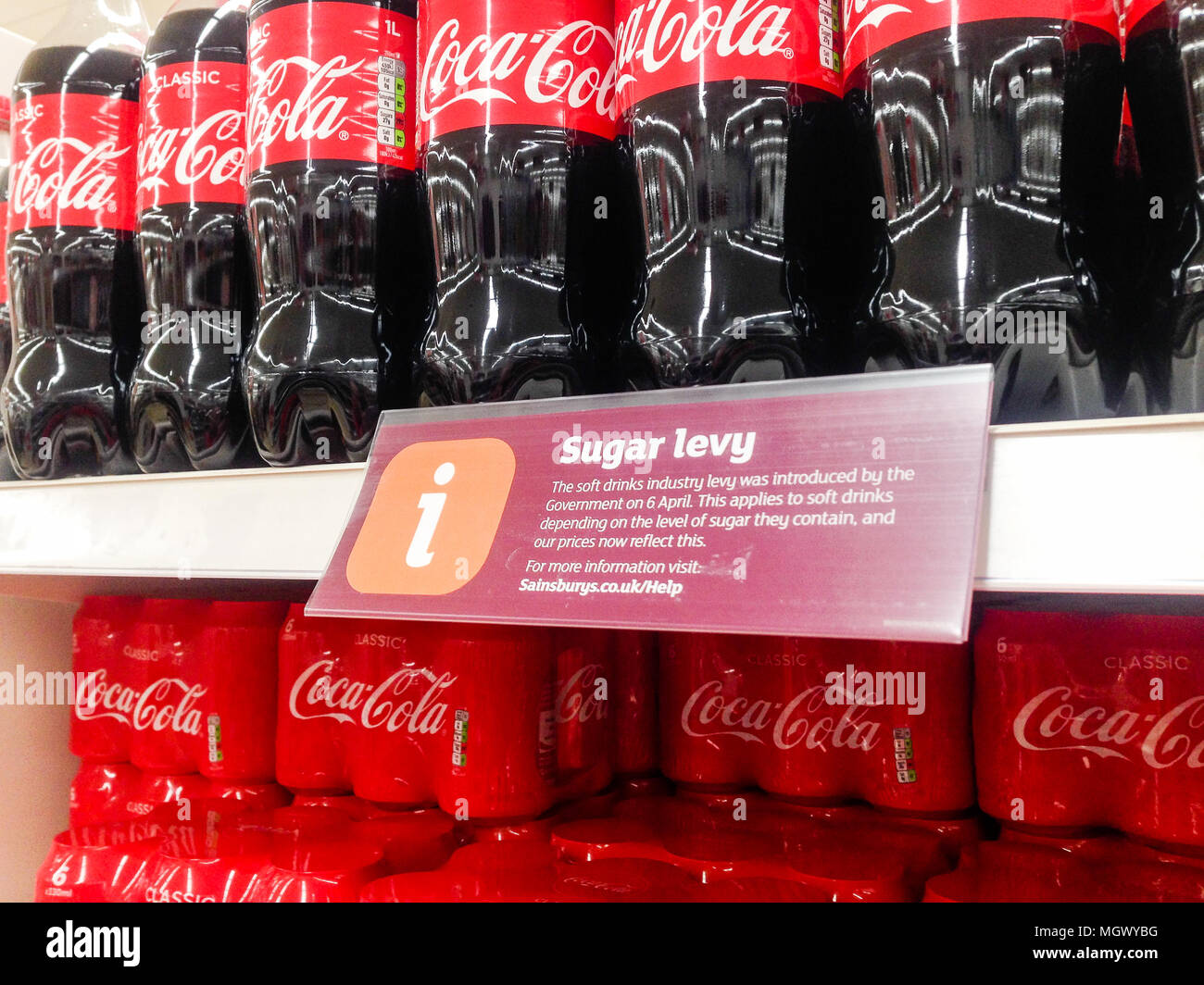 Southend, England - 29. April 2018: Die Regierungen Zucker Steuer, am 6. April 2018 eingeführt. Stockfoto