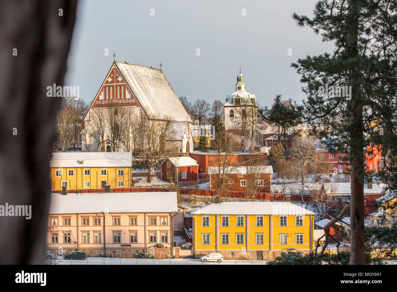 Schnee bedeckt Porvoo, Finnland, Europa Stockfoto