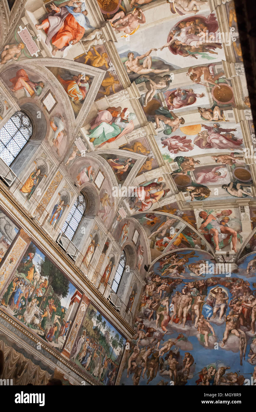Die berühmte Decke der Sixtinischen Kapelle gemalt von Michealangelo Stockfoto