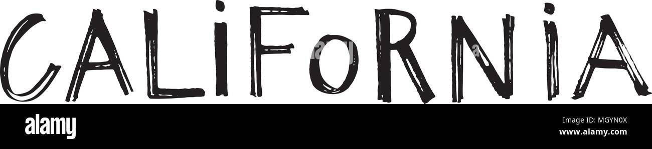 Typografie Slogan. Hand Kalifornien Vektor für t-shirt Druck gezeichnet. Stock Vektor
