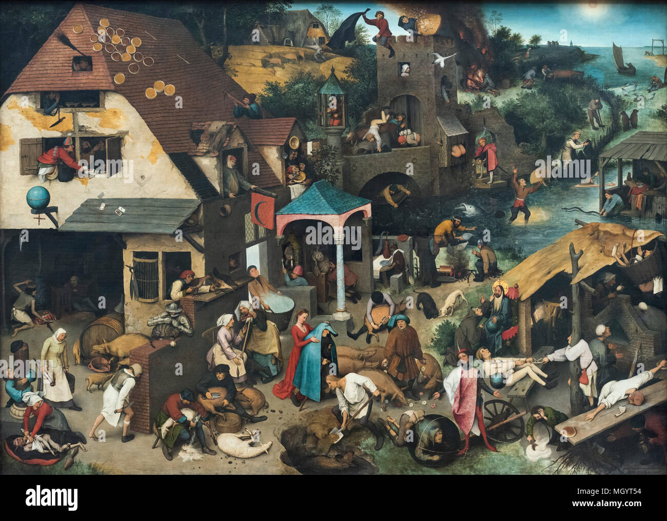 Pieter Bruegel der Ältere (1525-1569), der Niederländischen Sprichwörter (Niederländischen Sprichwörter), 1559. Die niederländischen Sprichwörter. Stockfoto