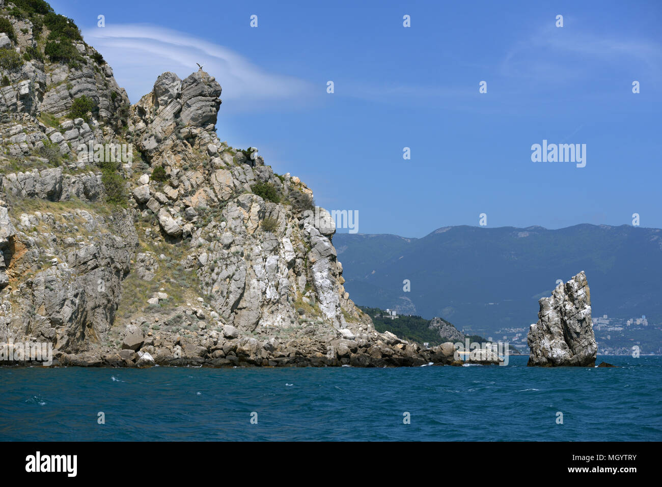 Rock Segeln im Schwarzen Meer in der Nähe von Jalta, Krim, Ukraine Stockfoto