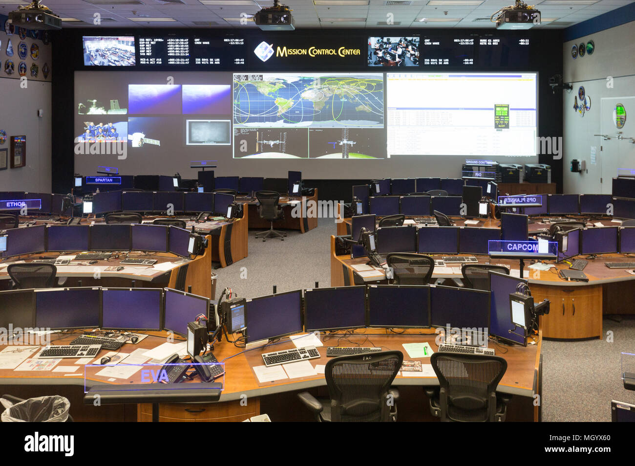 Mission Control Center, NASA Johnson Space Center, Houston, Texas, USA Stockfoto