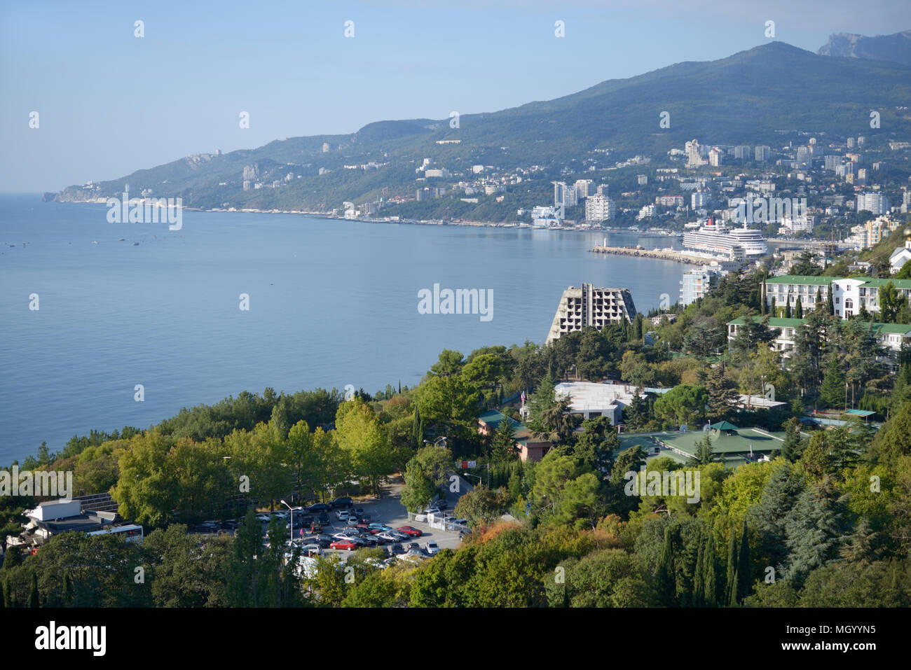 Panoramablick auf die Bucht von Jalta Krim, Ukraine Stockfoto