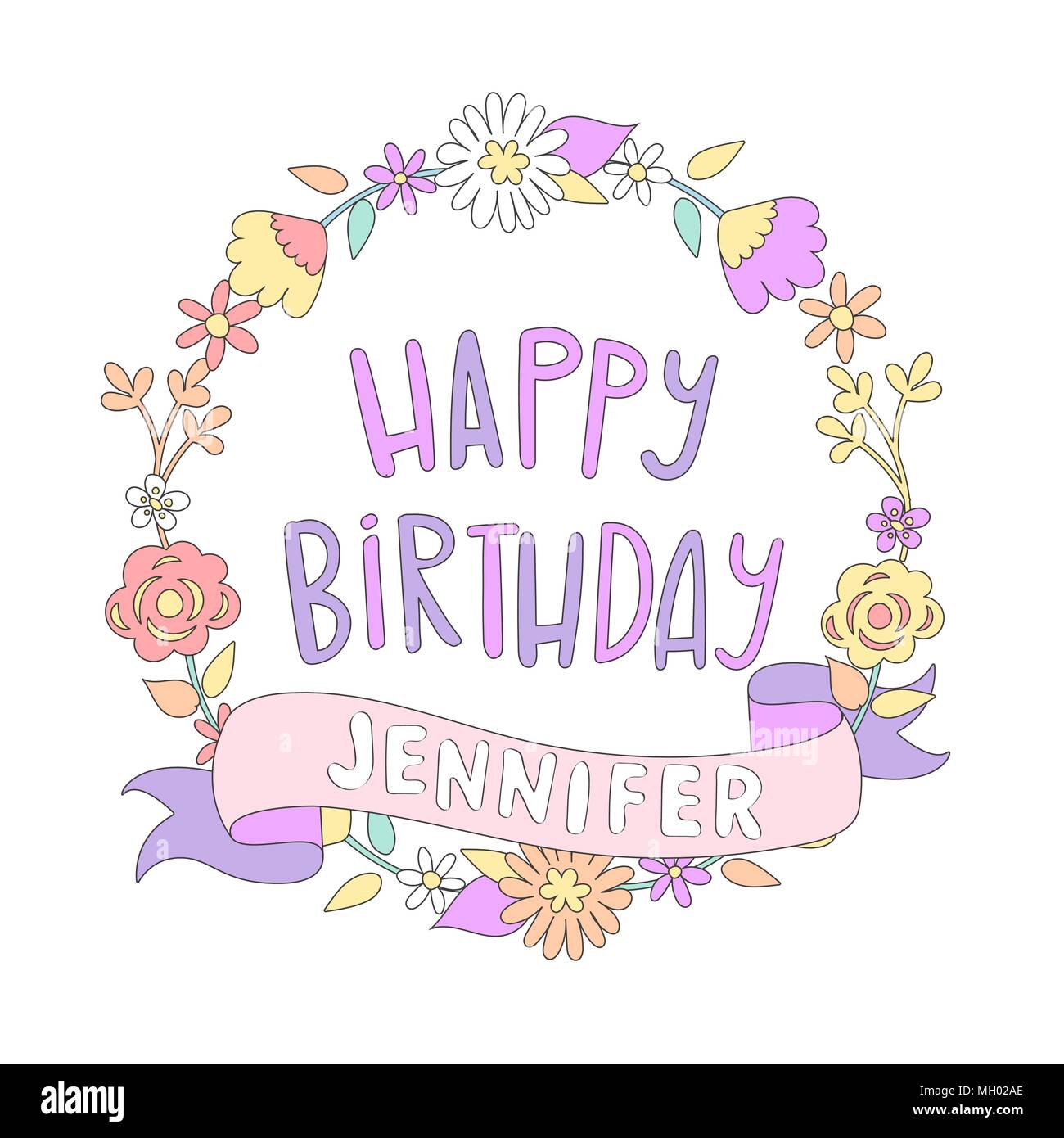 Happy birthday Karte mit Blume Rahmen. Vector Illustration. Stock Vektor