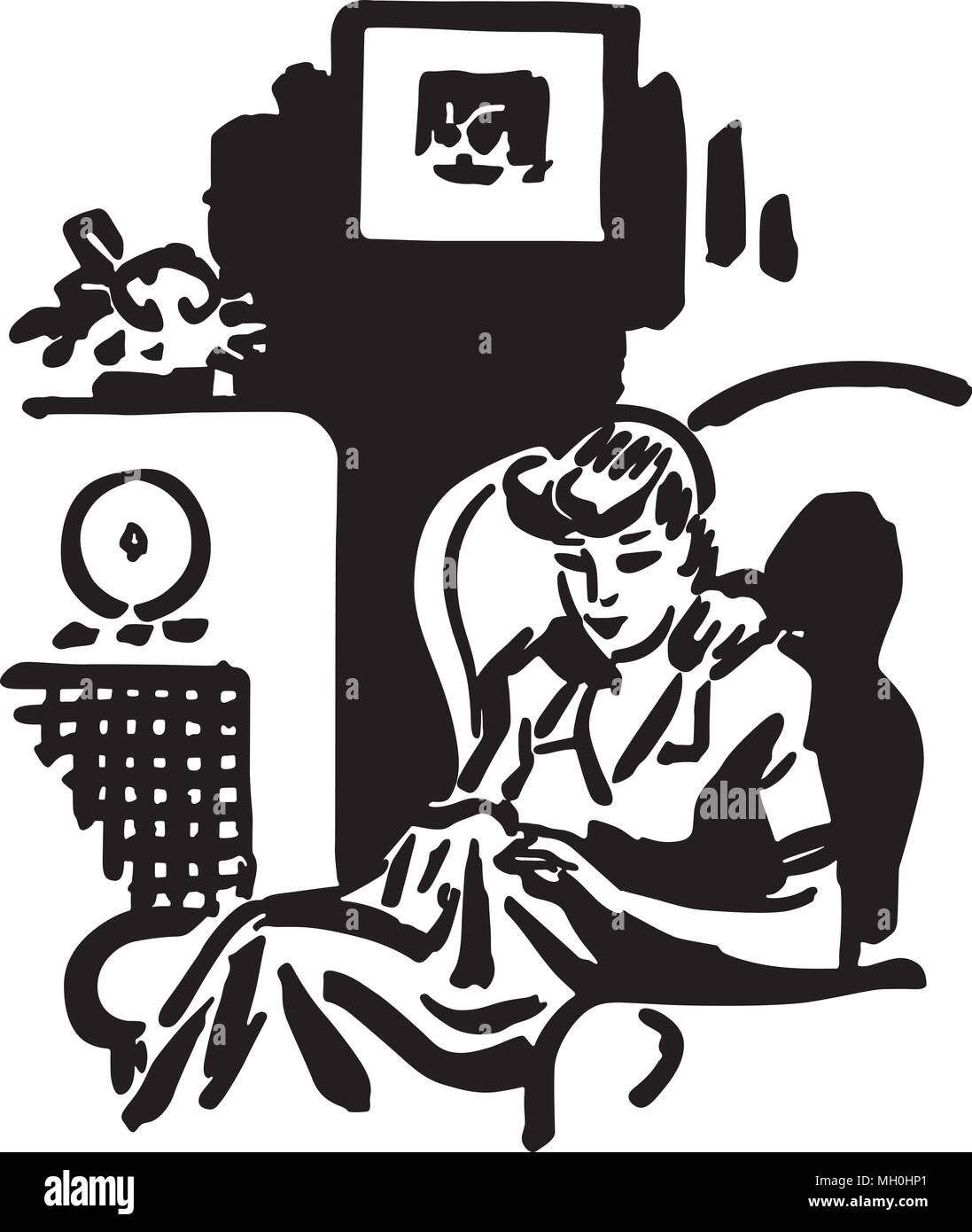 Frau Horen Radio Show Retro Clipart Illustration Stock Vektorgrafik Alamy