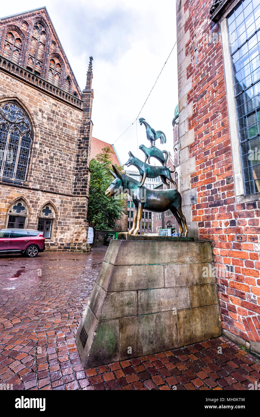 Berühmte Statue der vier Bremer Musiker Stockfoto